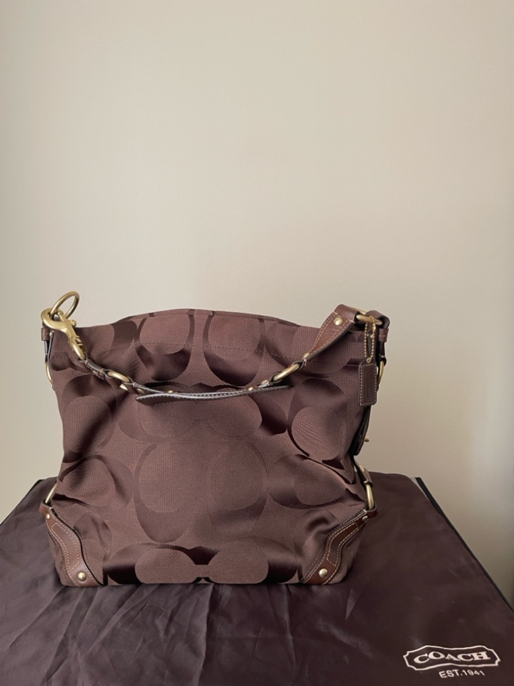Coach Carly Chocolate Signature Jacquard Hobo Bag. Y2K.